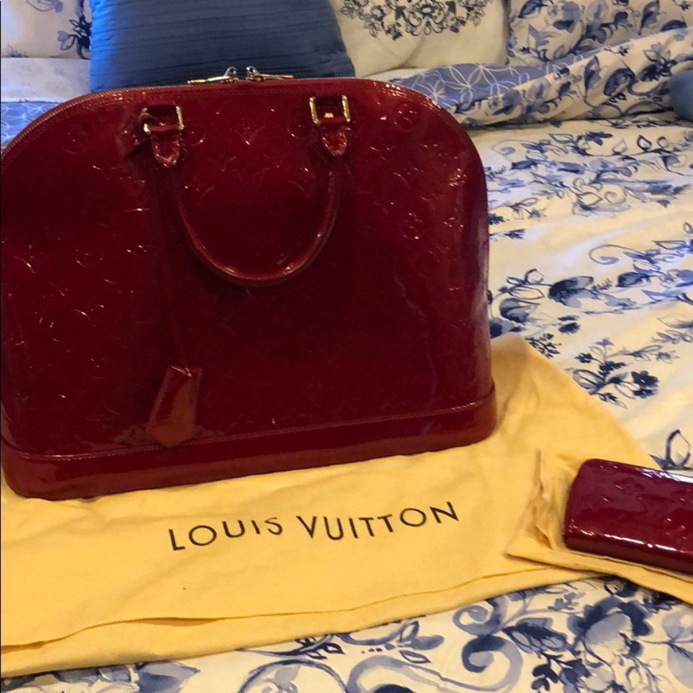 Louis Vuitton red patent leather Alma top handle